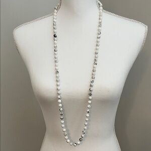 White Howlite Bead Long Necklace - Minimal Women's Jewelry